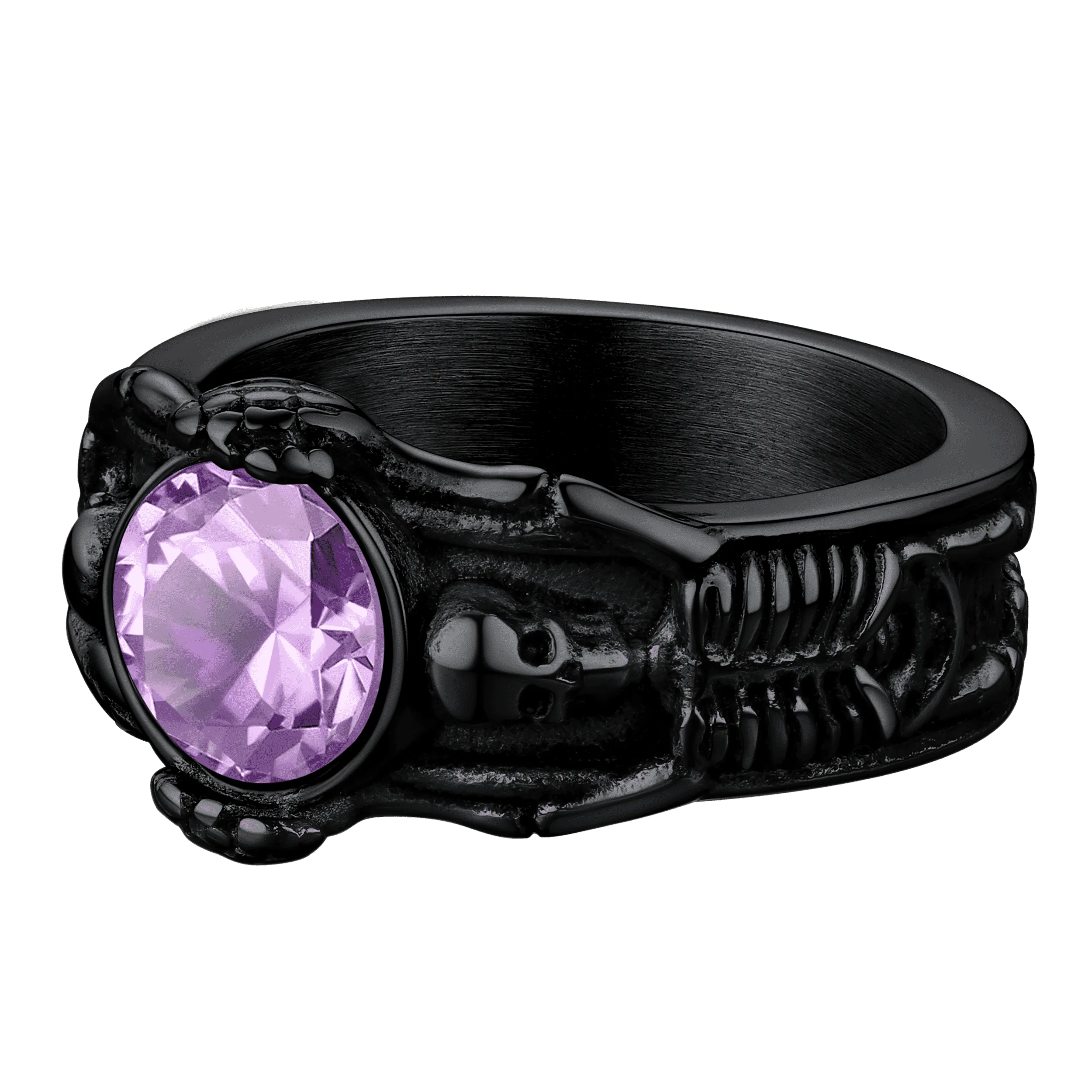 Gothic Gemstone Skull Ring Birthstone Signet Ring For Men