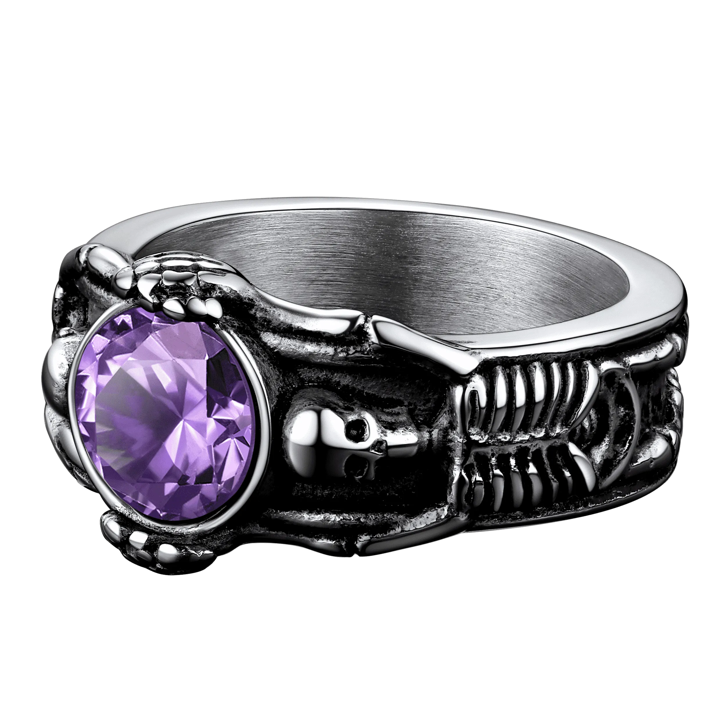 Gothic Gemstone Skull Ring Birthstone Signet Ring For Men