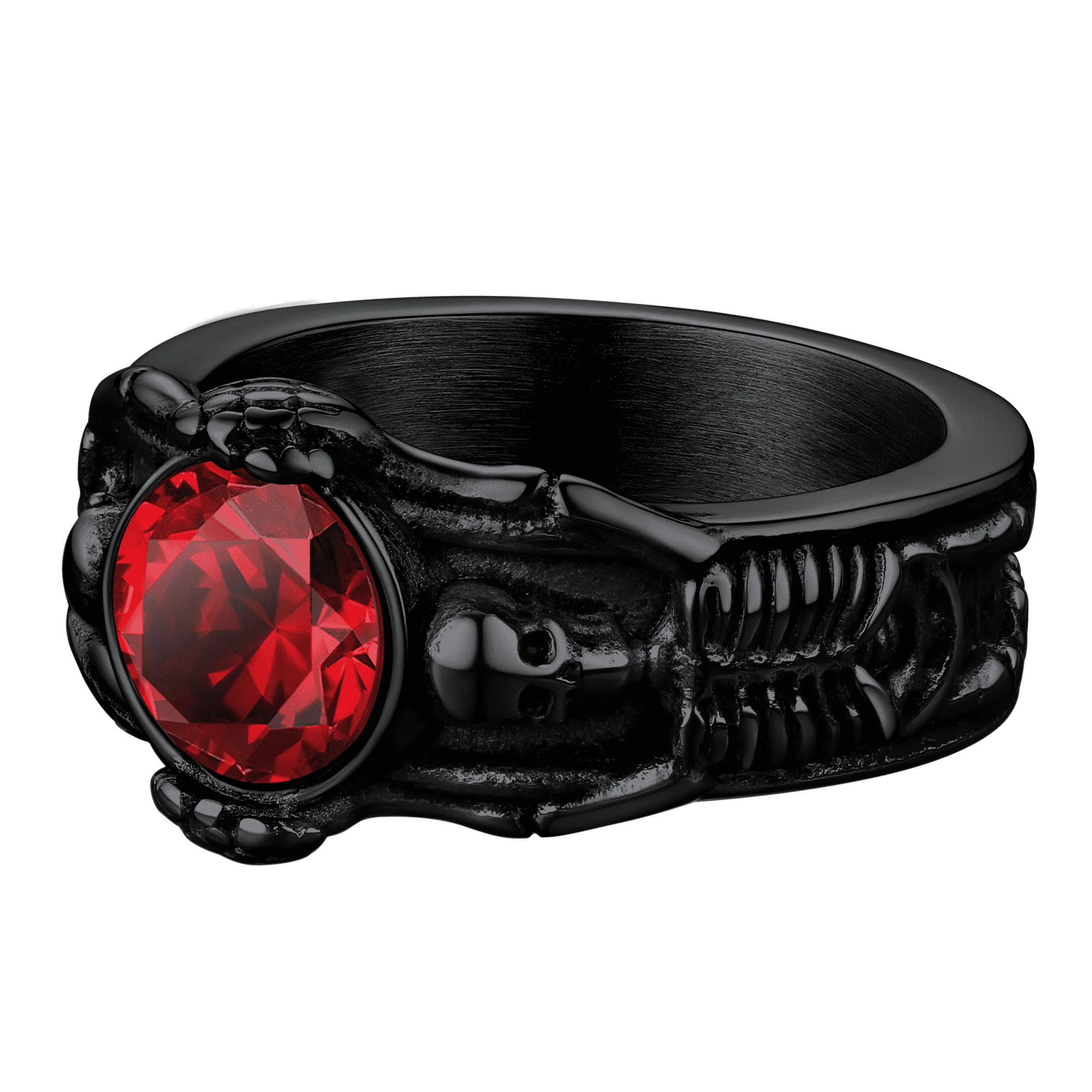 Gothic Gemstone Skull Ring Birthstone Signet Ring For Men
