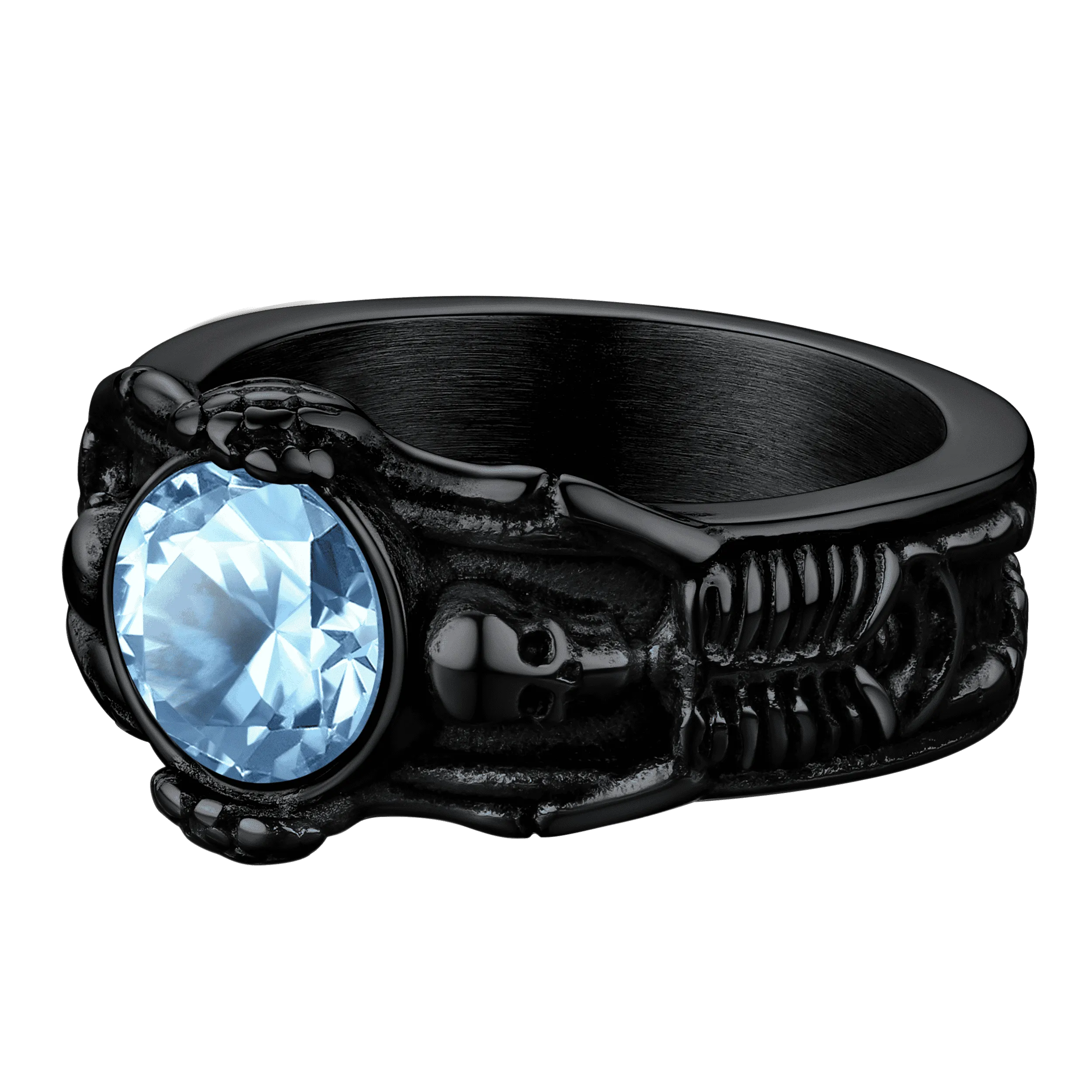 Gothic Gemstone Skull Ring Birthstone Signet Ring For Men