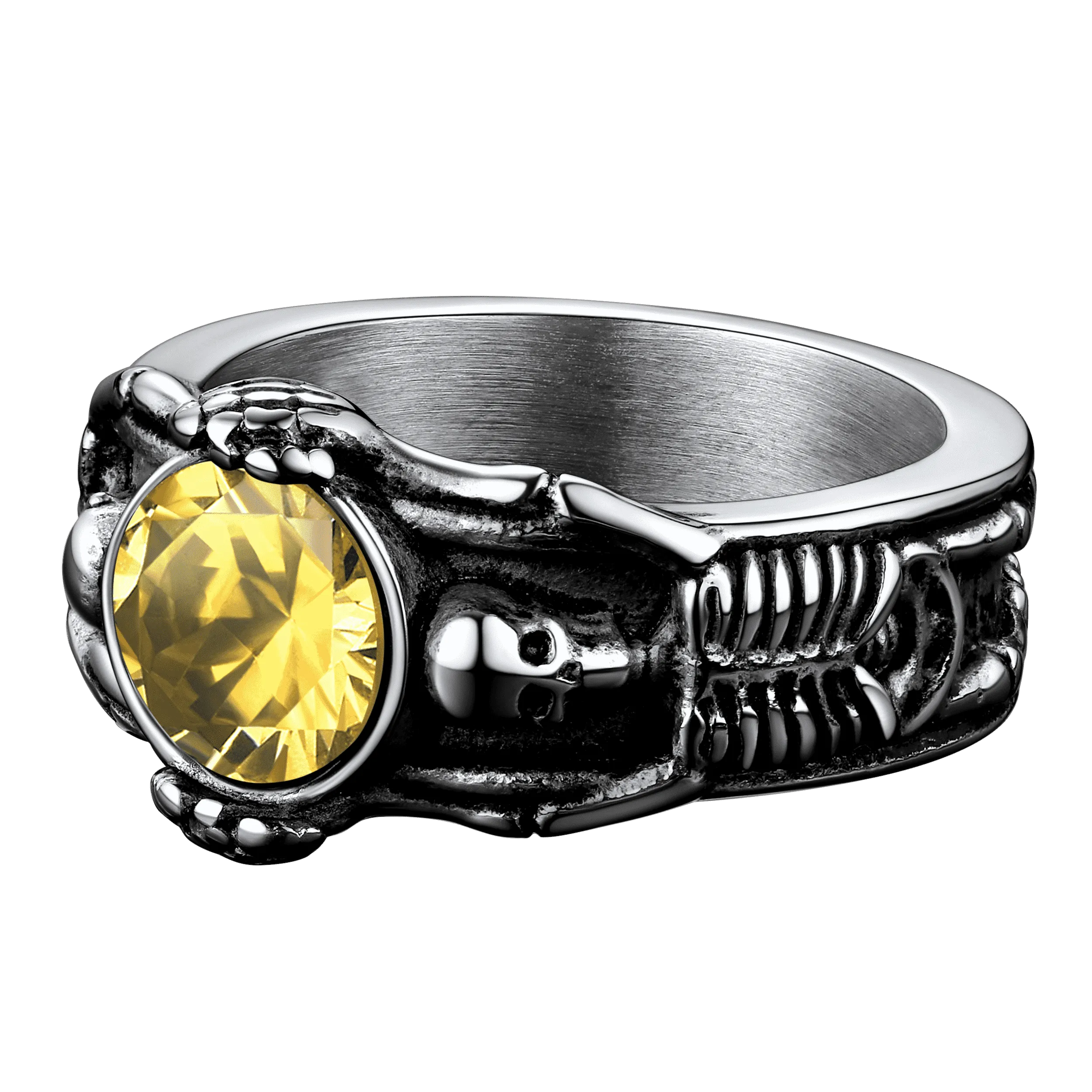 Gothic Gemstone Skull Ring Birthstone Signet Ring For Men
