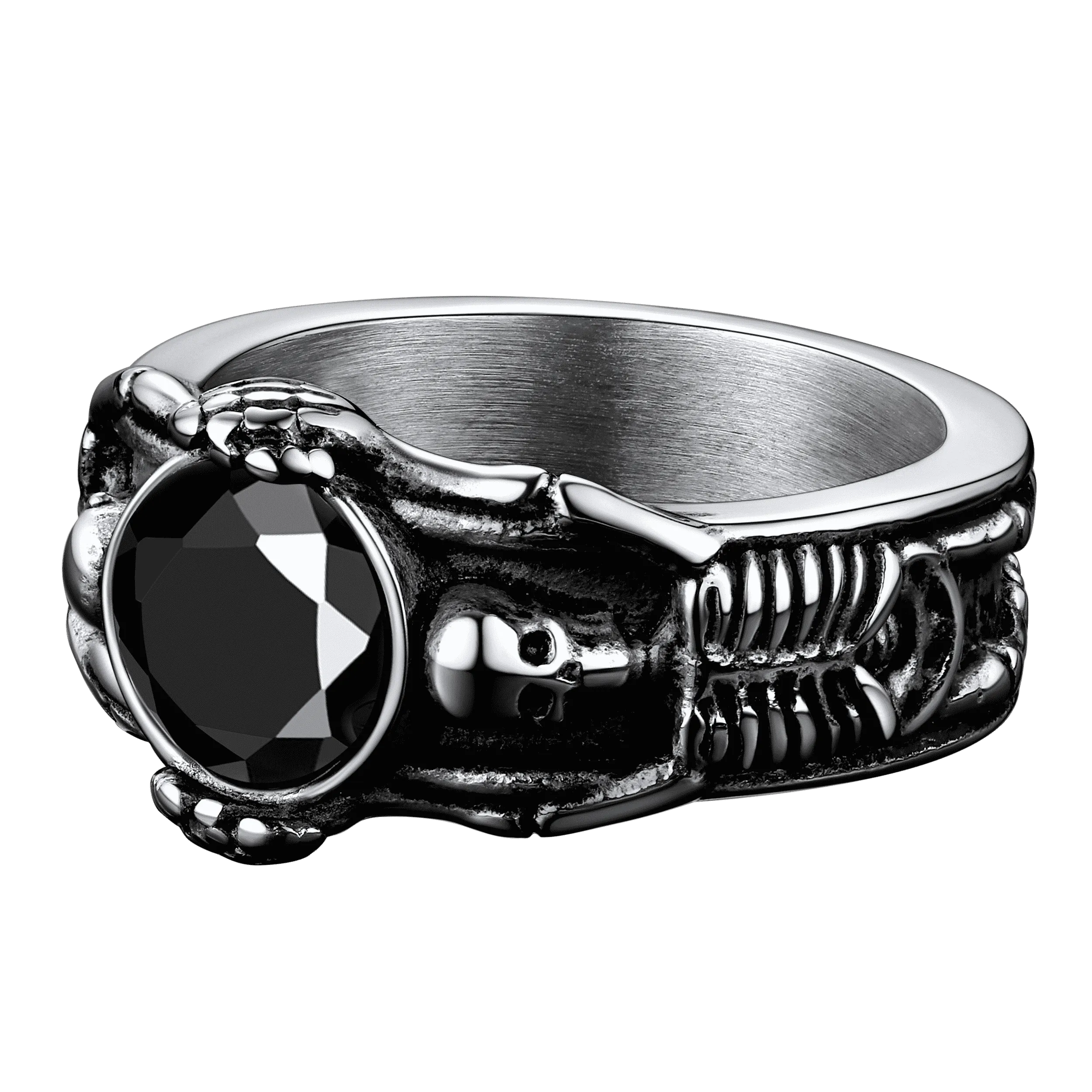 Gothic Gemstone Skull Ring Birthstone Signet Ring For Men