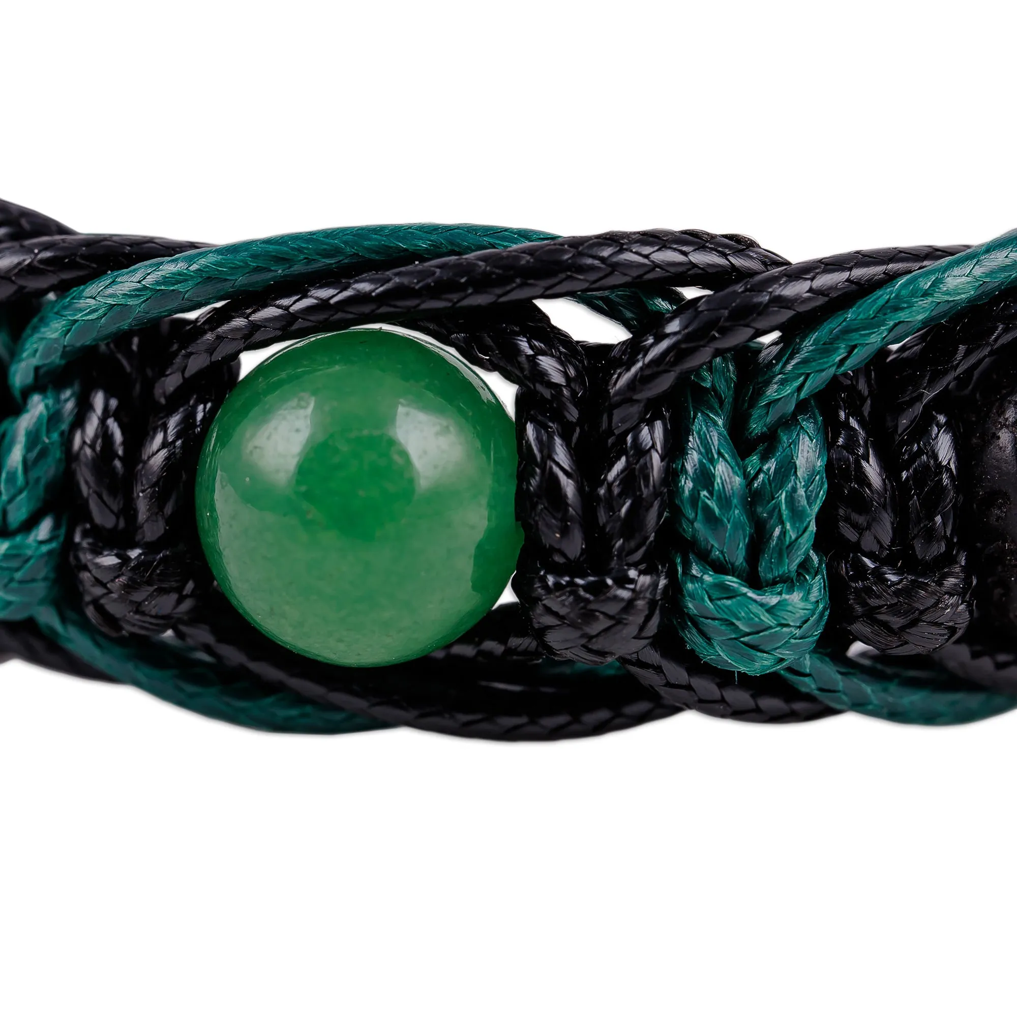 Green and Black Nylon Macrame Bracelet with Jade Jewels - Green Calls | NOVICA