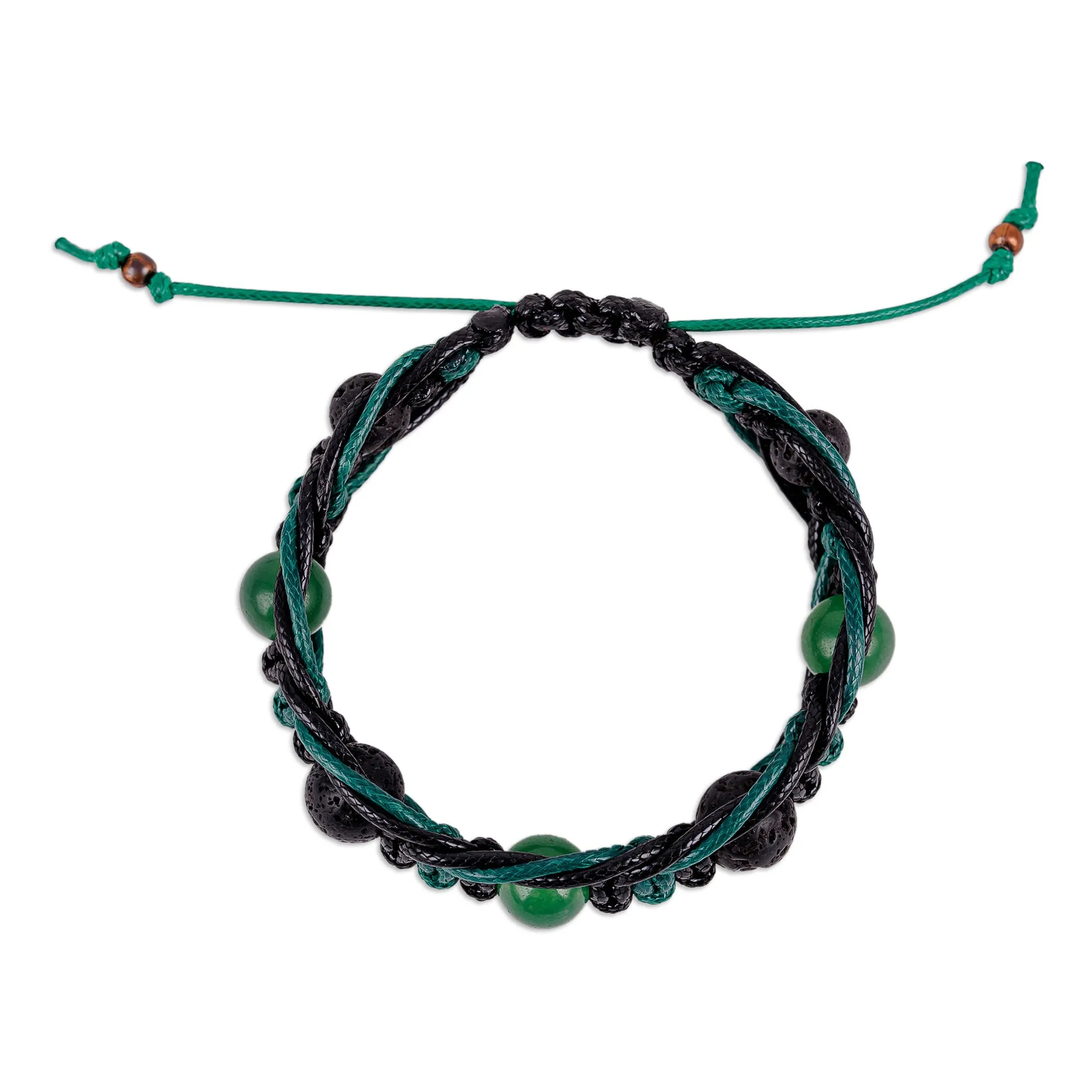 Green and Black Nylon Macrame Bracelet with Jade Jewels - Green Calls | NOVICA