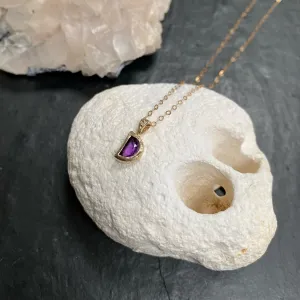 Half moon amethyst 9ct gold pendant necklace