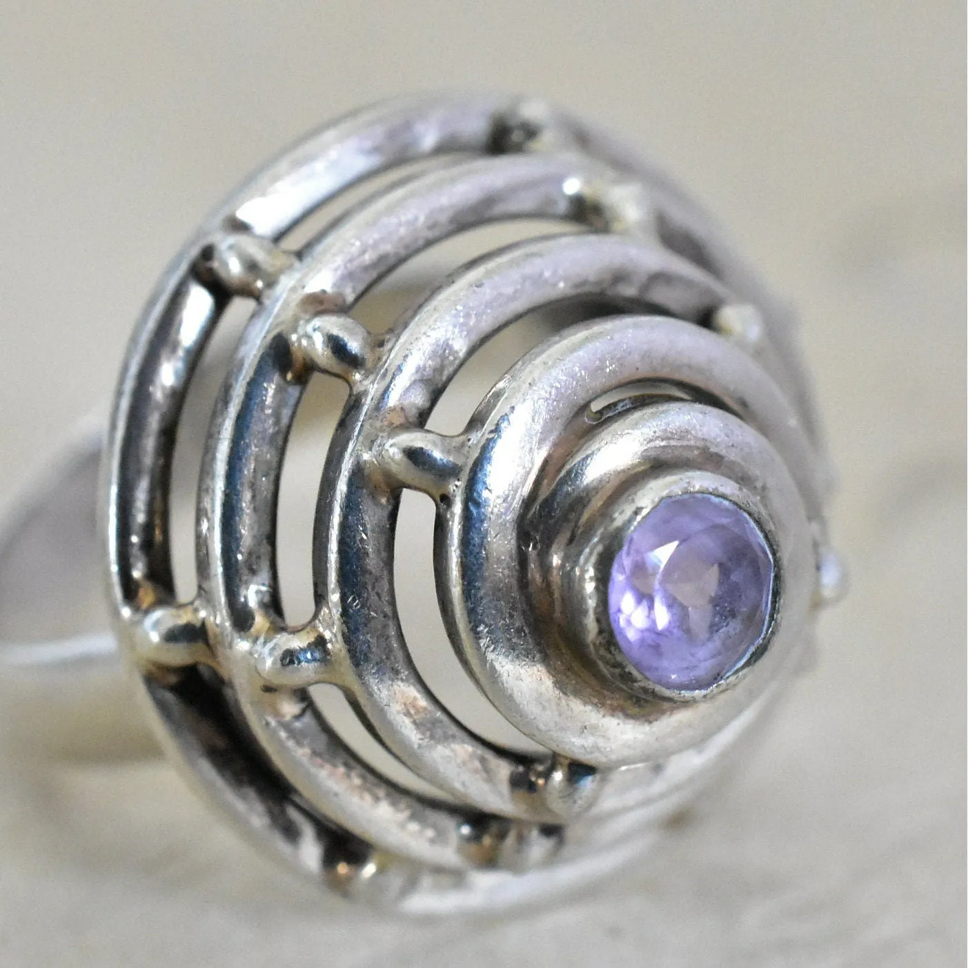 Handmade Amethyst Spiral Silver 925 Ring