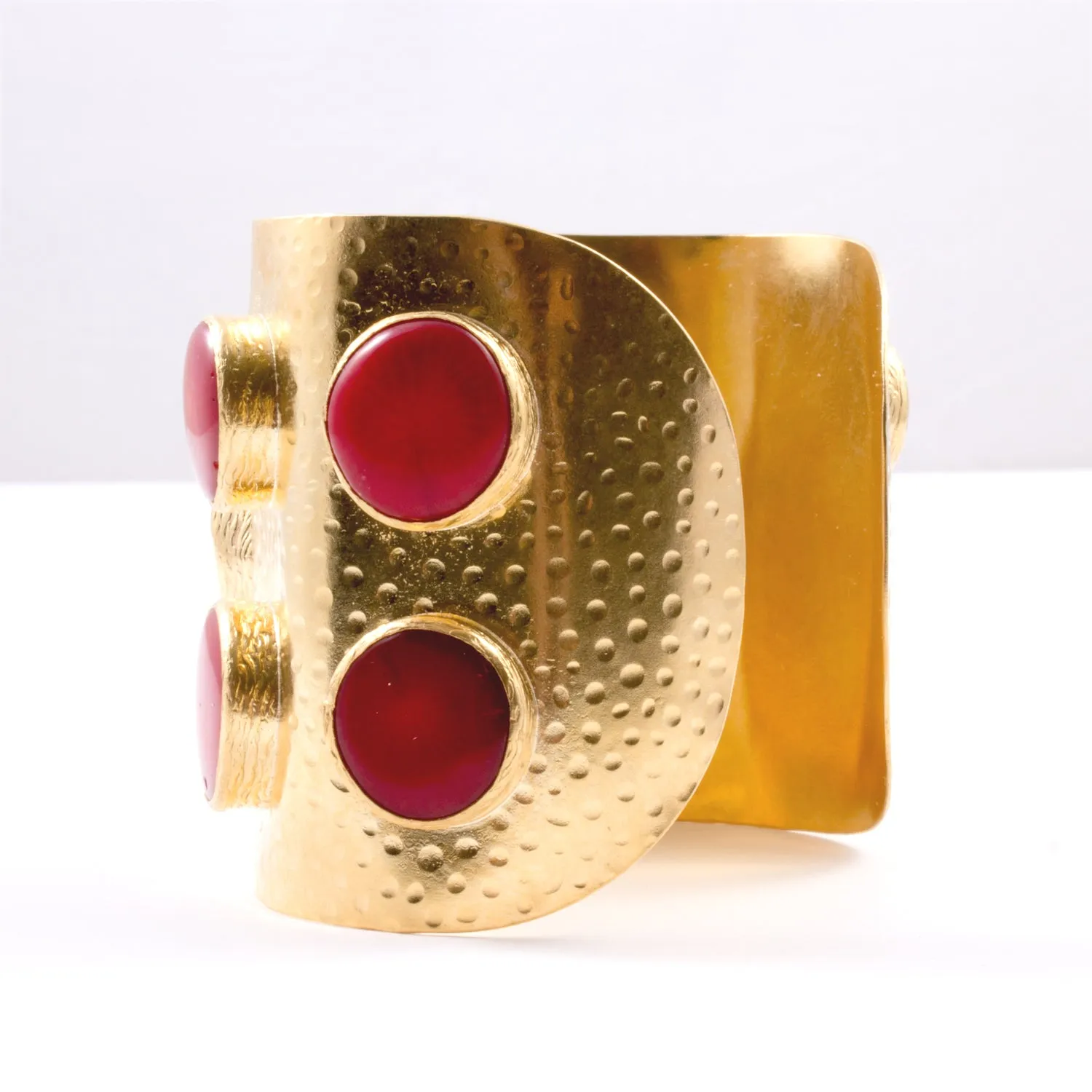 Handmade Natural Stone & Brass Turkish Cuff with Red Coral