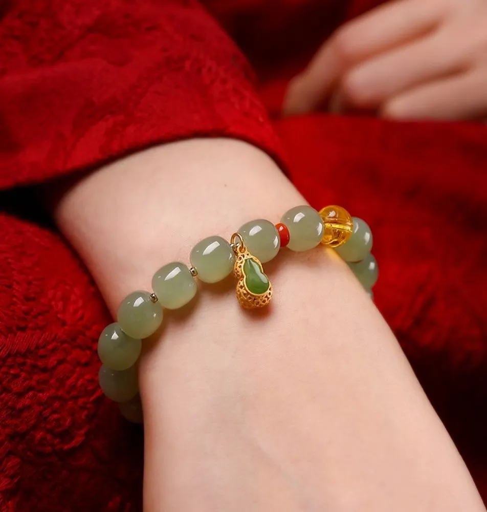 Hetian jade enamel gold jasper bead bracelet-Tajade