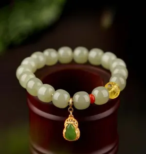 Hetian jade enamel gold jasper bead bracelet-Tajade