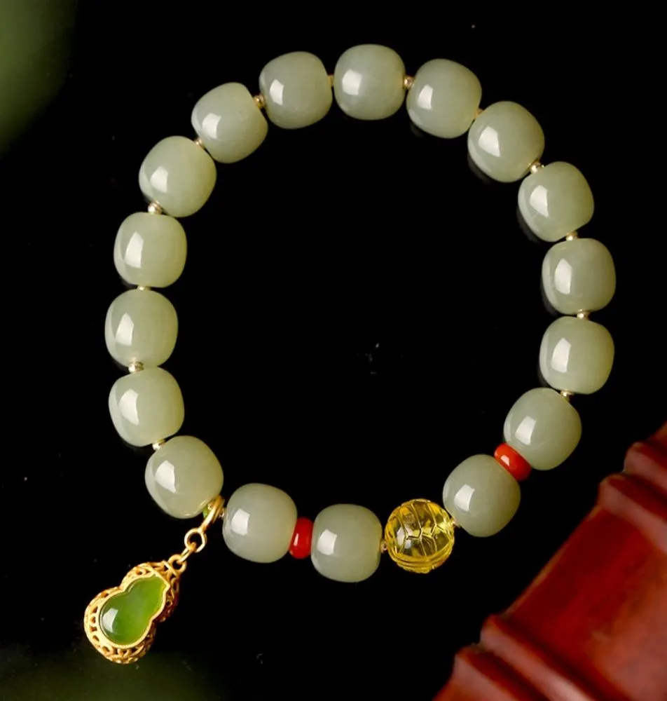 Hetian jade enamel gold jasper bead bracelet-Tajade