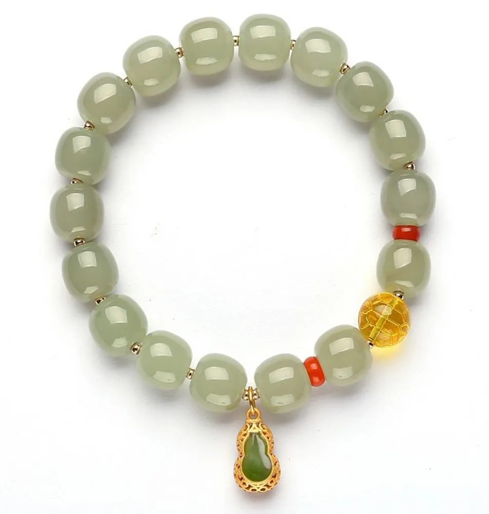 Hetian jade enamel gold jasper bead bracelet-Tajade