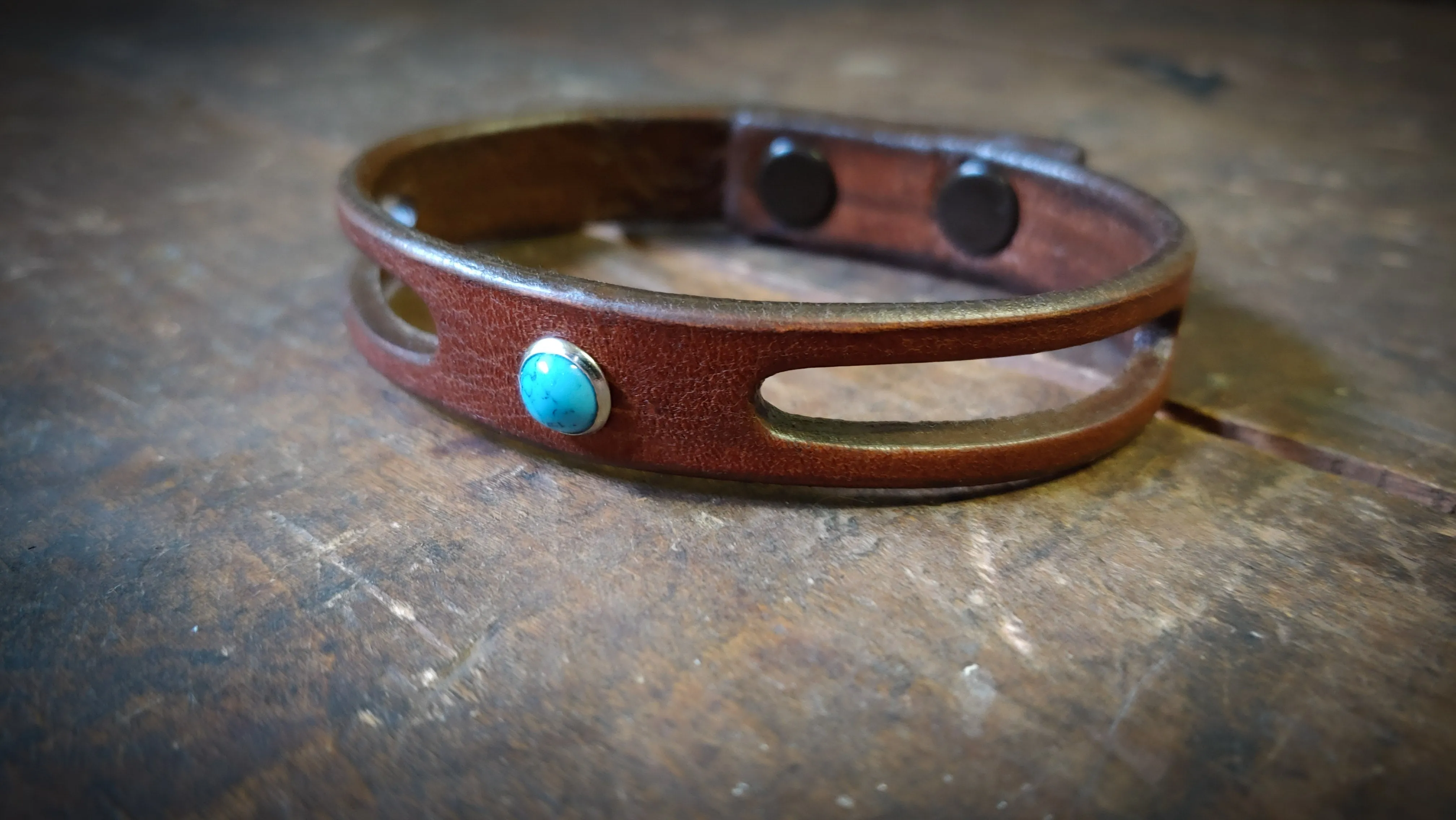 Lil Trinity Turquoise Leather Bracelet - Turquoise Stone Rivet Bracelet- SS1105