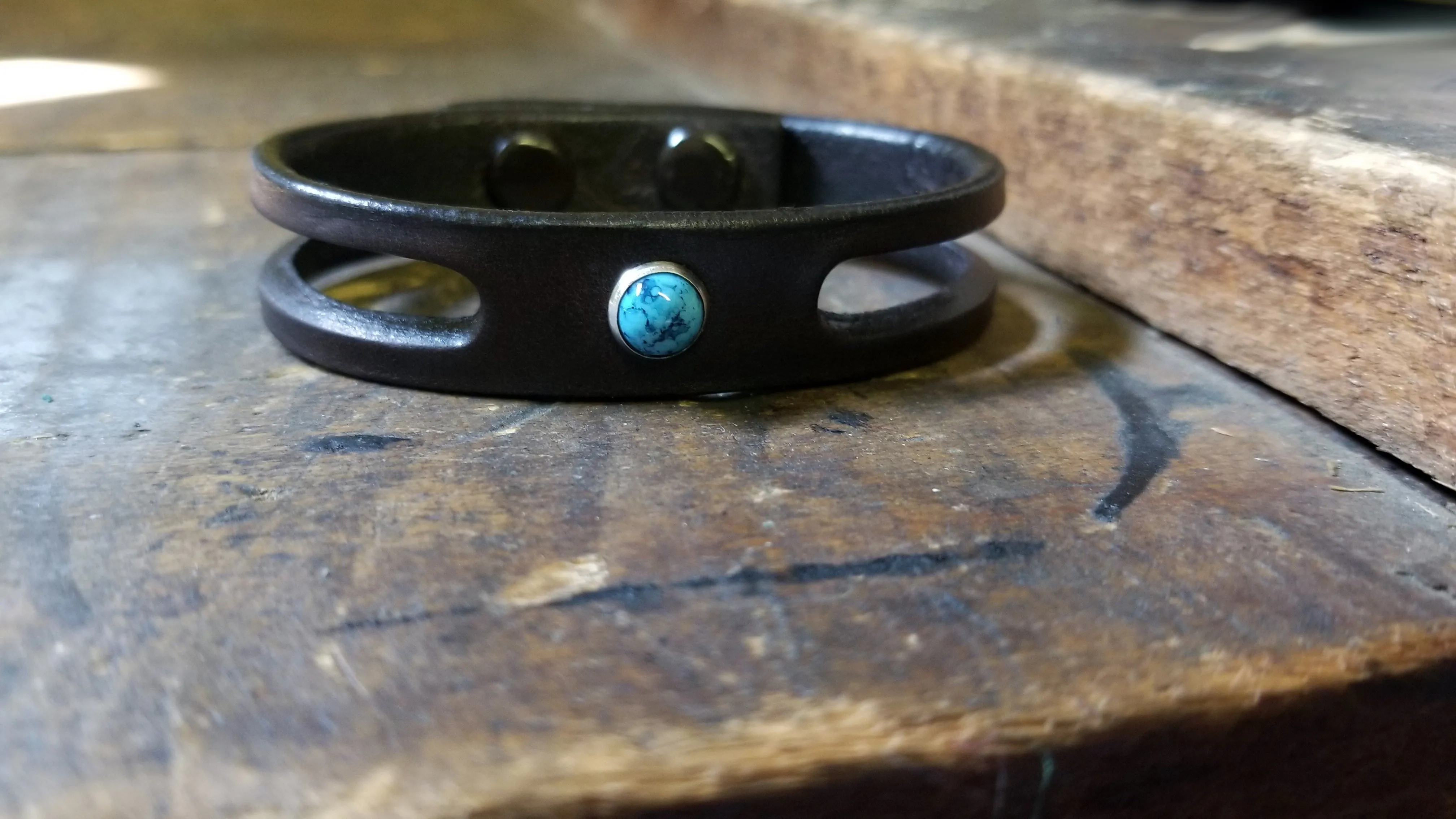 Lil Trinity Turquoise Leather Bracelet - Turquoise Stone Rivet Bracelet- SS1105
