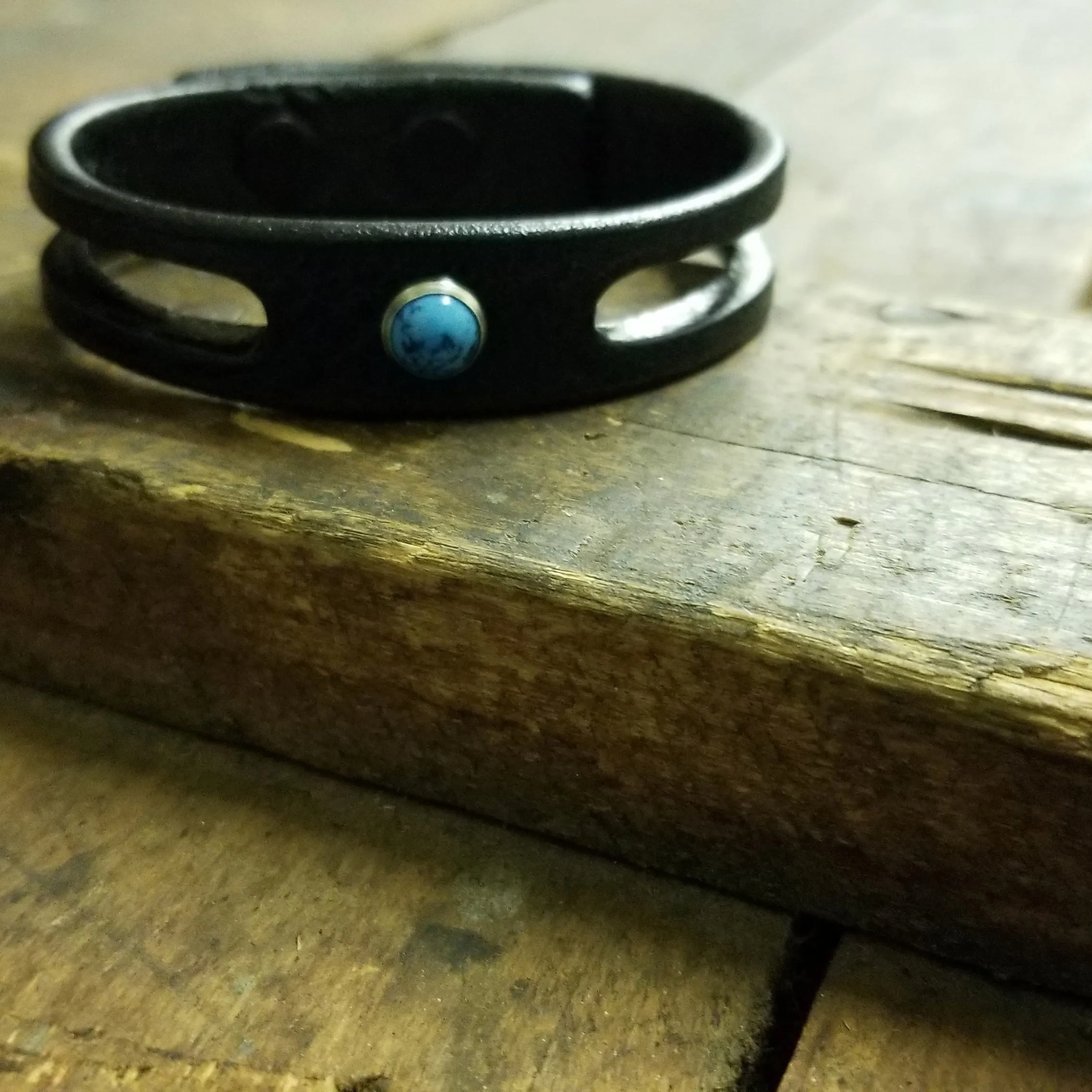 Lil Trinity Turquoise Leather Bracelet - Turquoise Stone Rivet Bracelet- SS1105