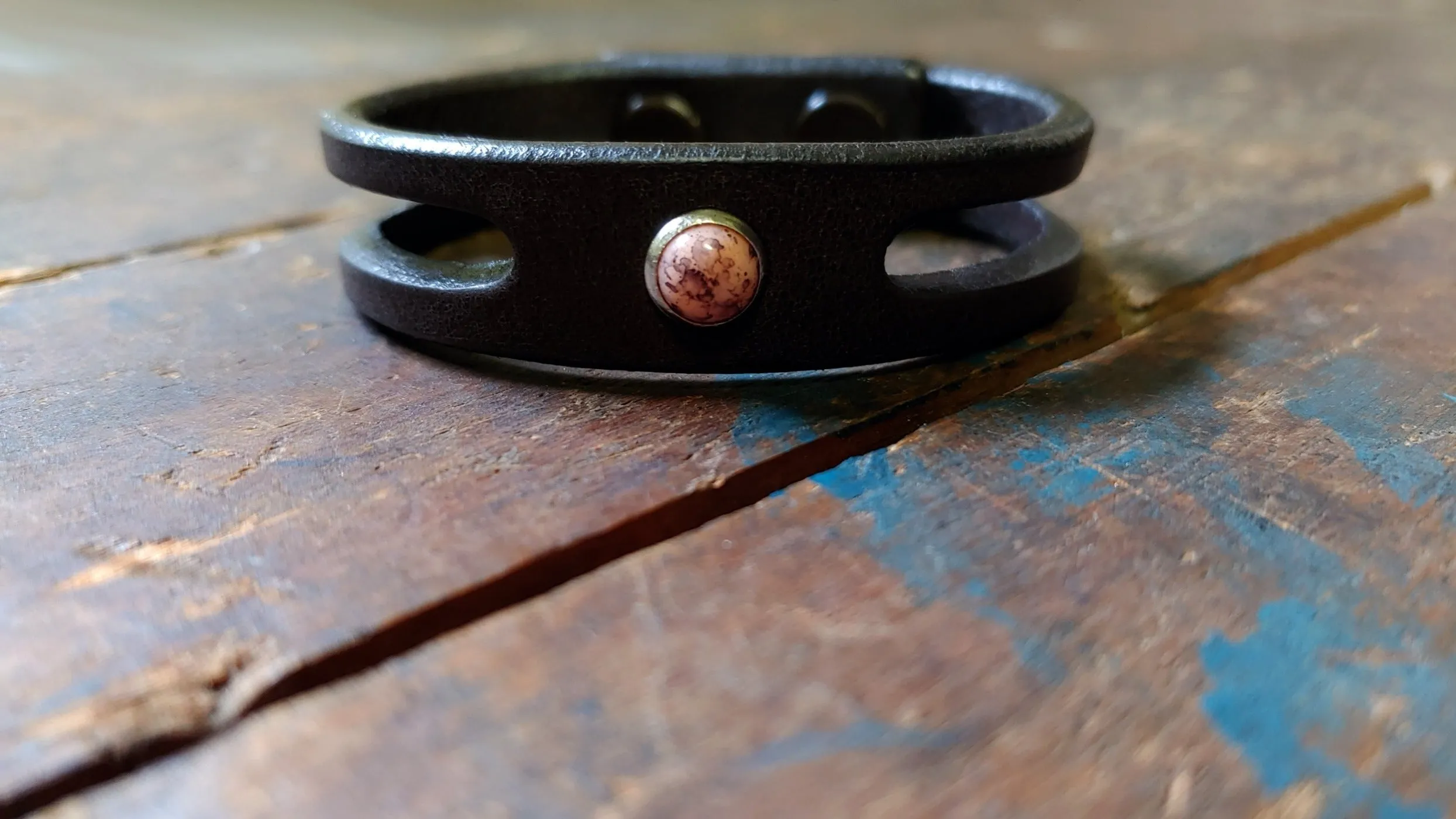 Lil Trinity Turquoise Leather Bracelet - Turquoise Stone Rivet Bracelet- SS1105