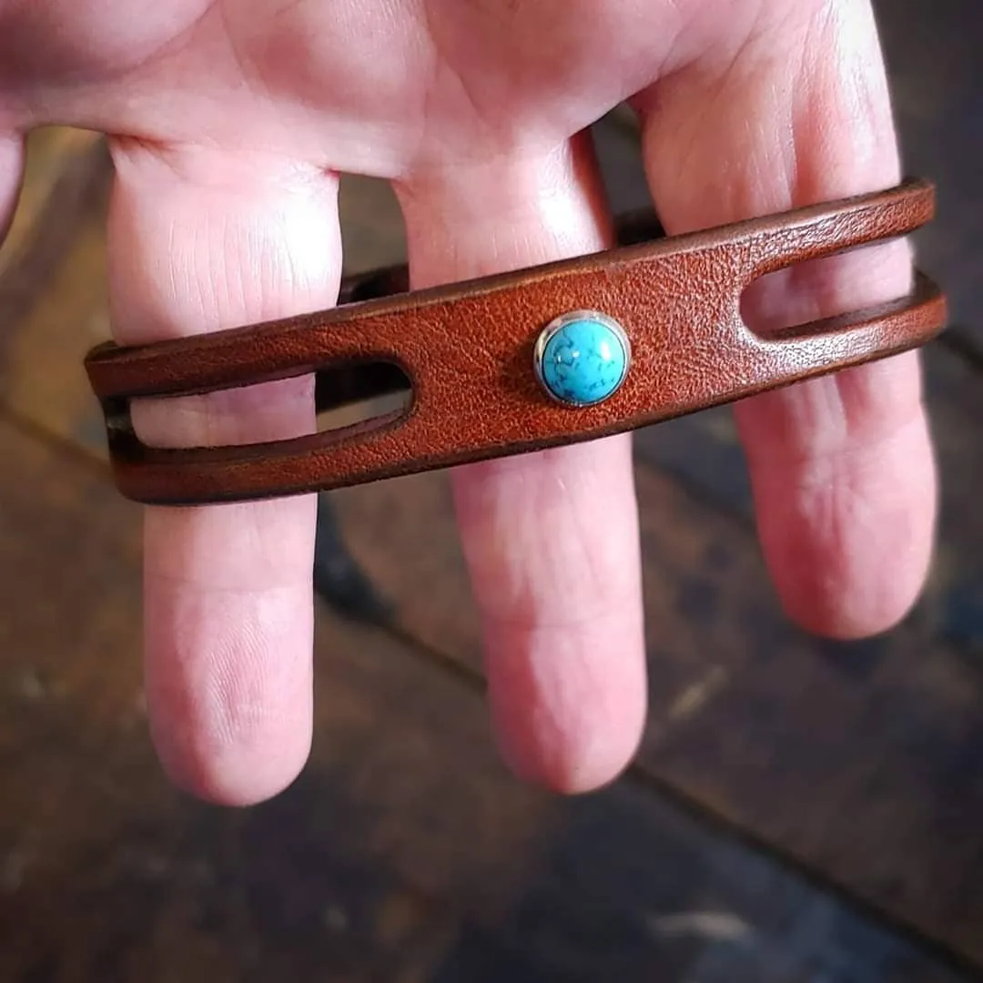 Lil Trinity Turquoise Leather Bracelet - Turquoise Stone Rivet Bracelet- SS1105