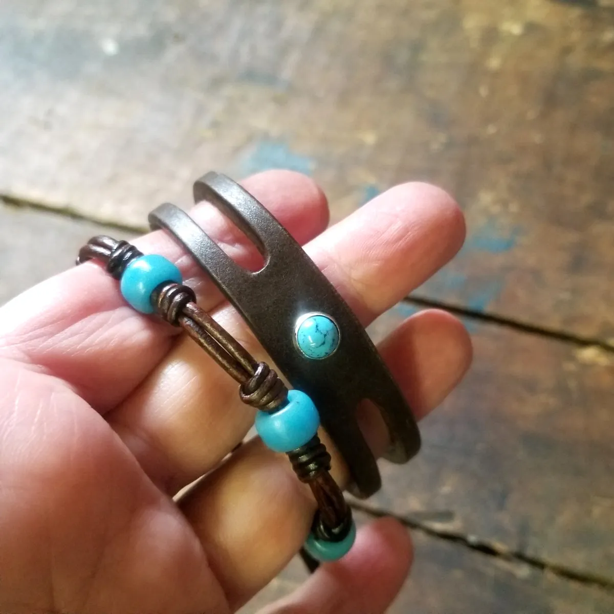 Lil Trinity Turquoise Leather Bracelet - Turquoise Stone Rivet Bracelet- SS1105
