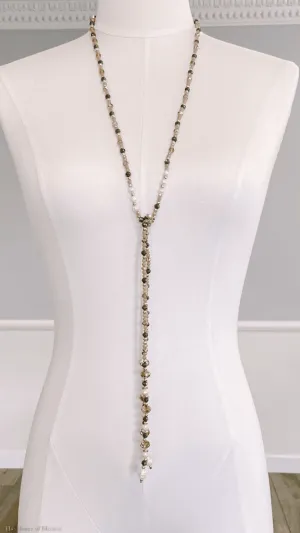 Mara Quartz, Pearl, Gold, Amethyst, Topaz and Grey Beaded Lariat Long Necklace