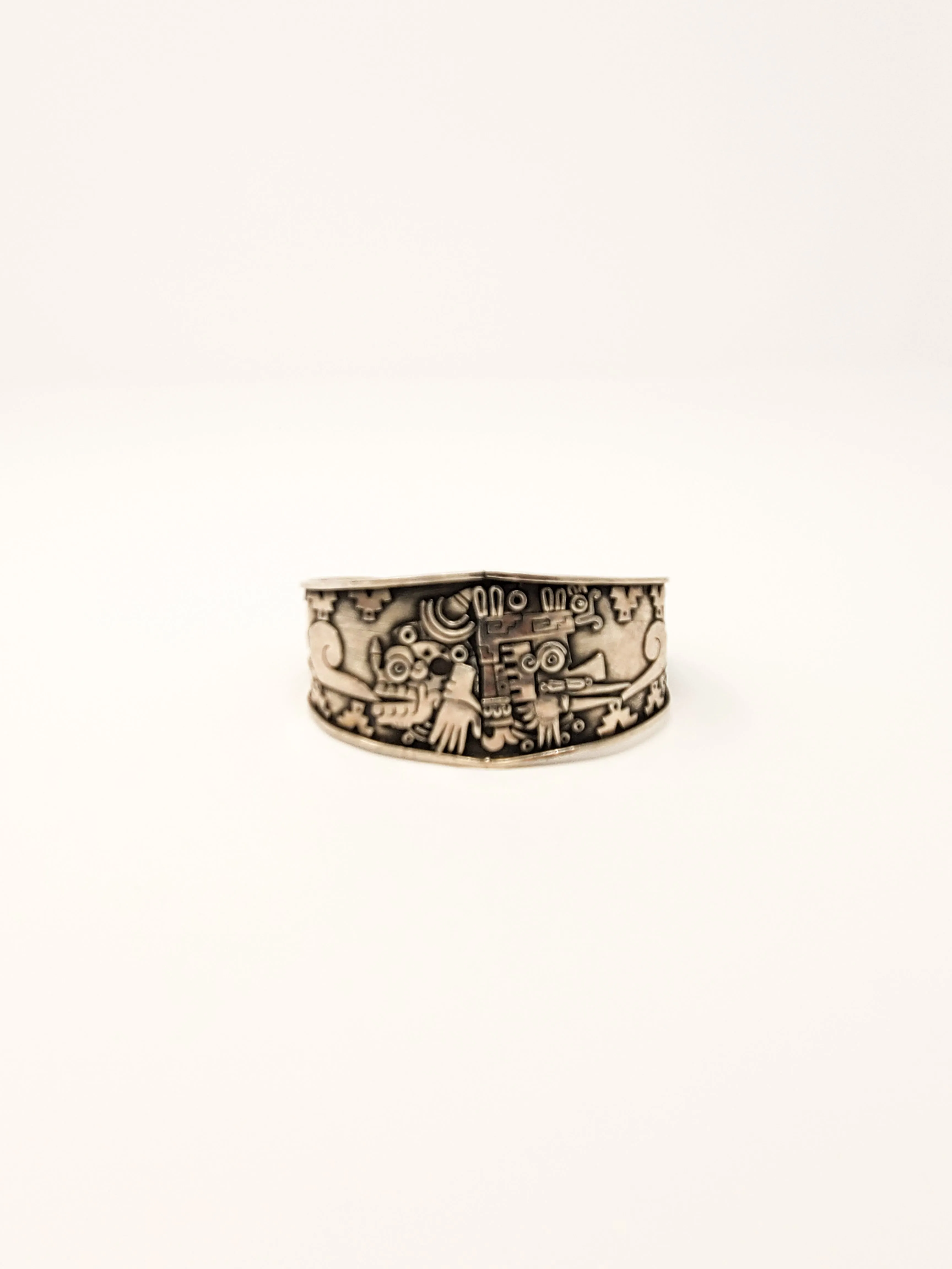 Miquiztli & Quetzalcoatl Duality Silver Cuff Bracelet
