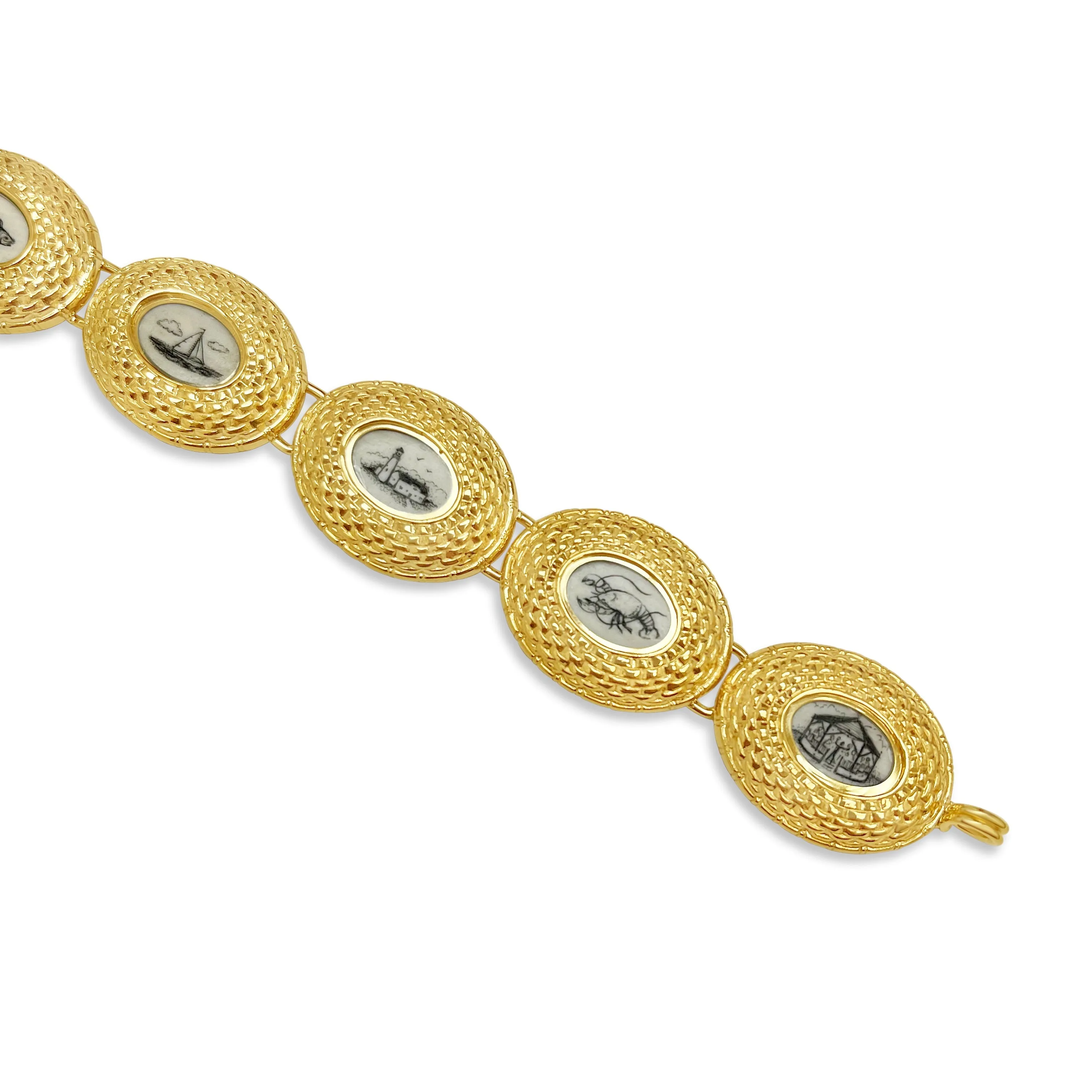 Nantucket Basket Scrimshaw Link Bracelet