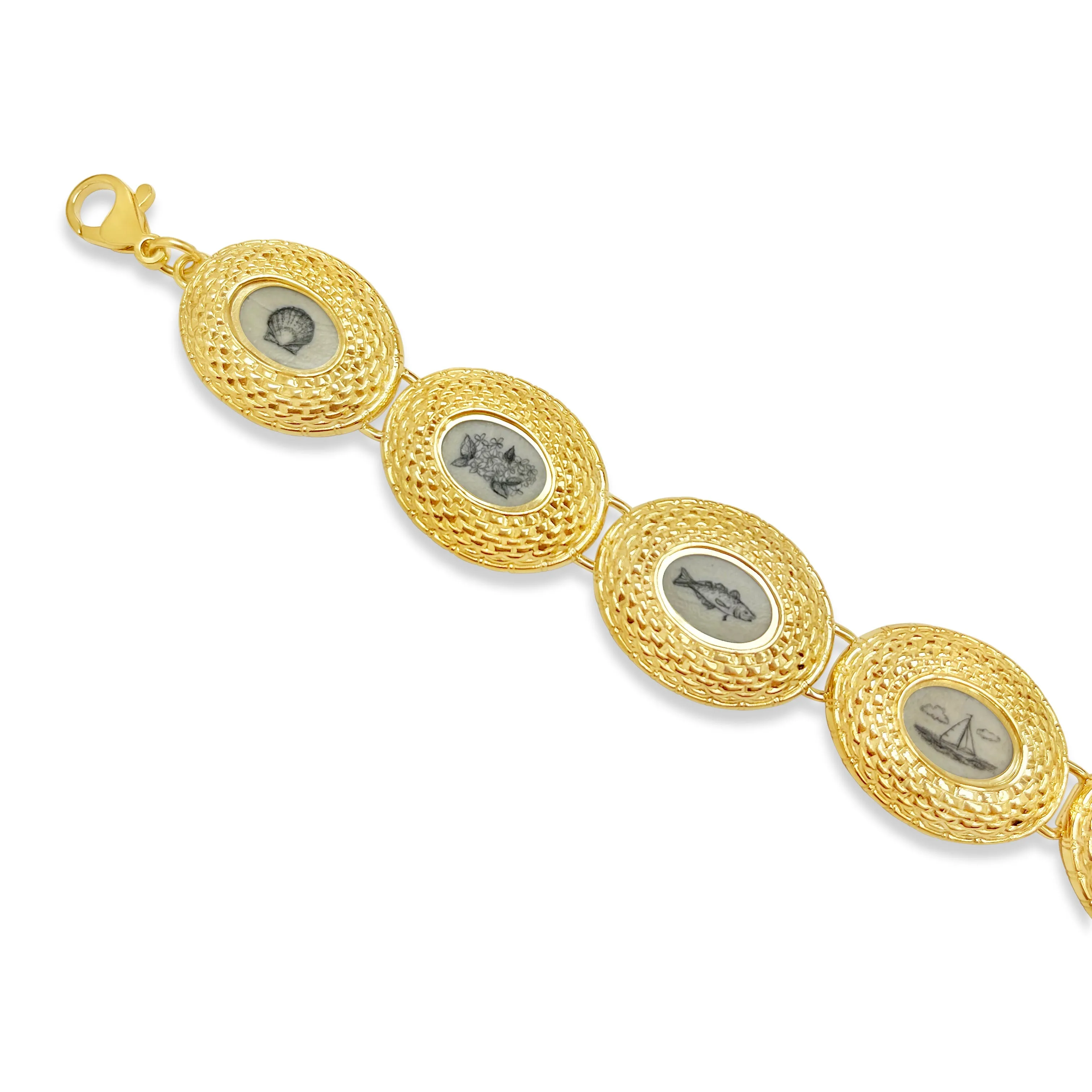 Nantucket Basket Scrimshaw Link Bracelet