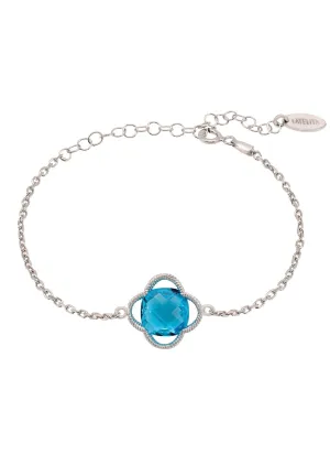Open Clover Flower Gemstone Bracelet Silver Blue Topaz