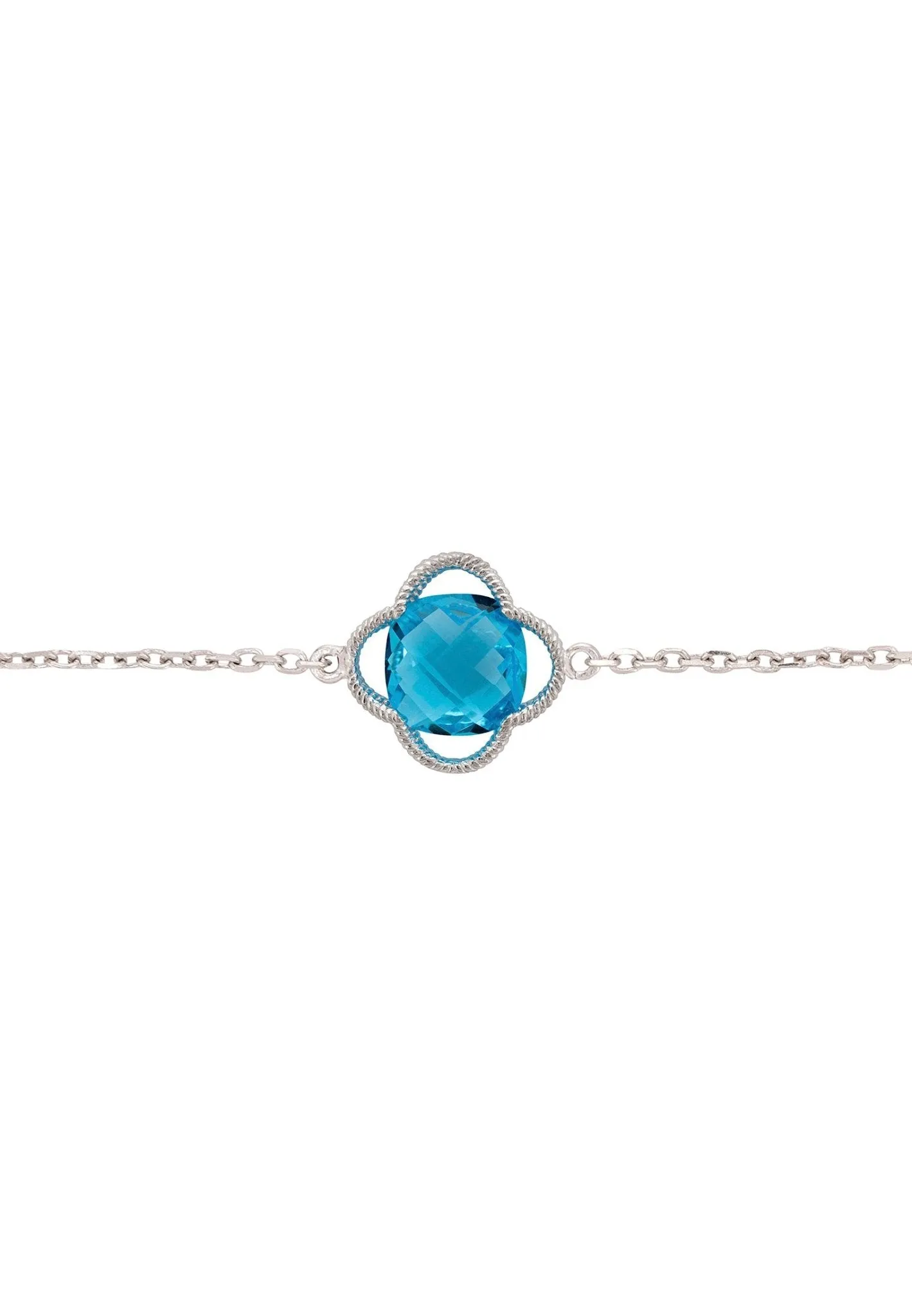 Open Clover Flower Gemstone Bracelet Silver Blue Topaz