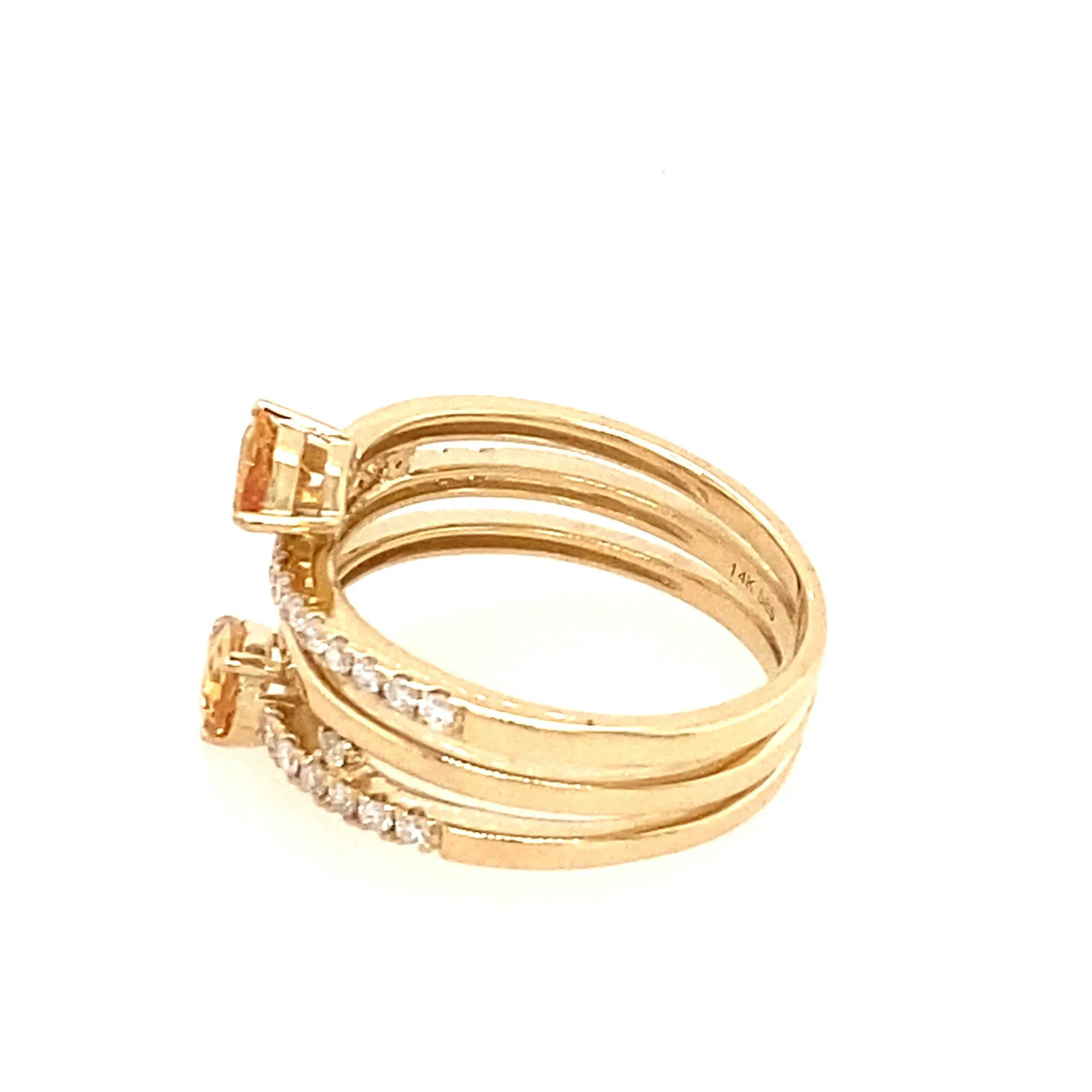 Pear Citrine and Diamond Triple Coil Ring