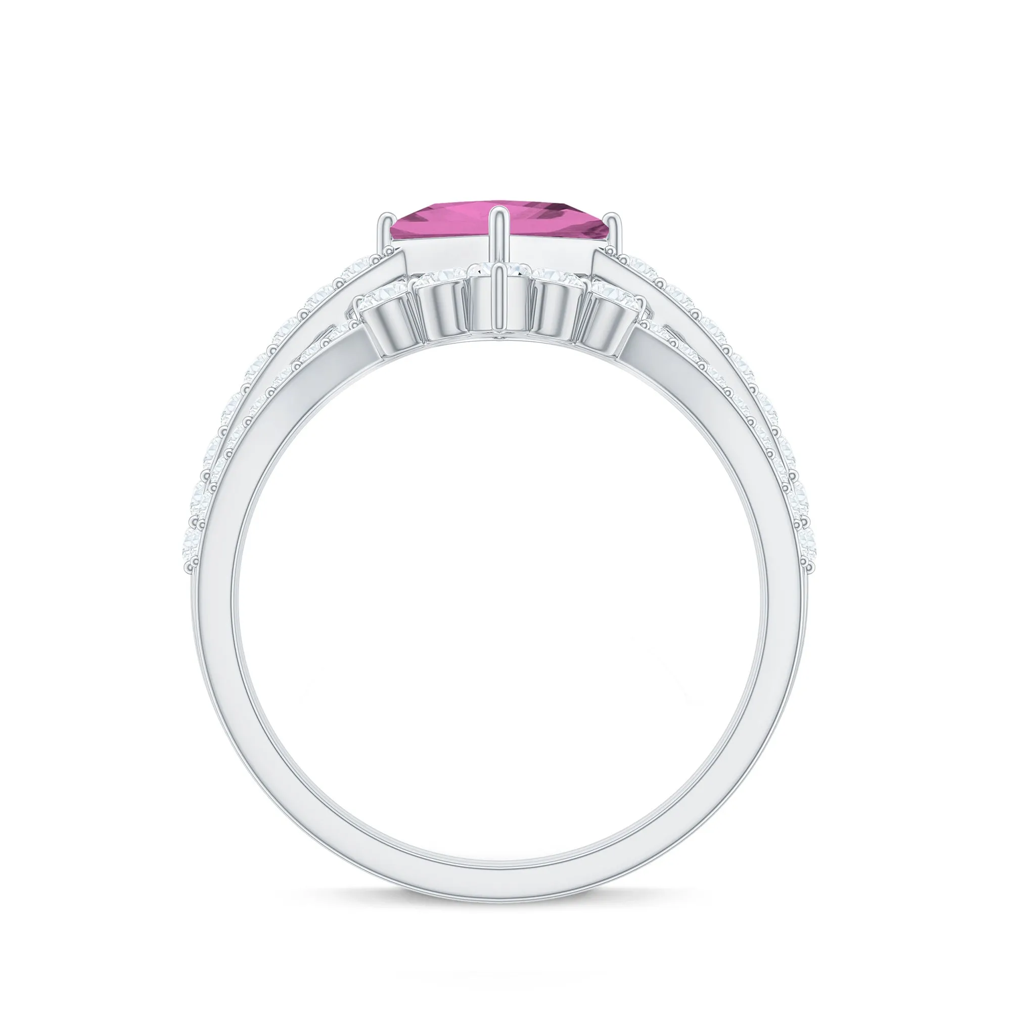 Princess Cut Solitaire Pink tourmaline Designer Ring Set with Moissanite