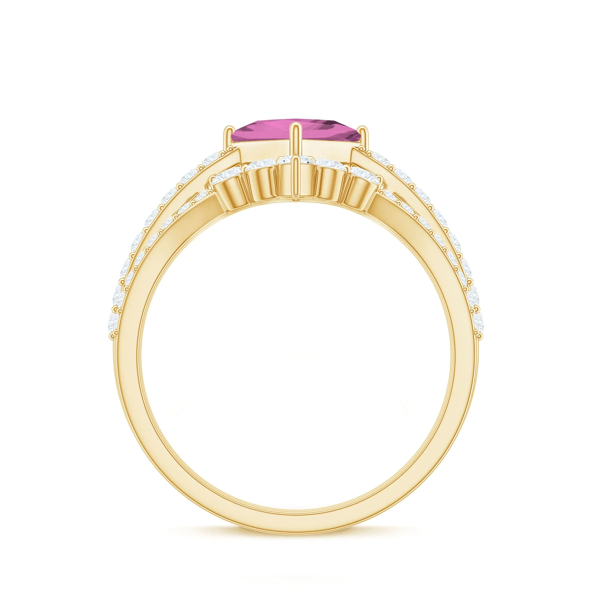 Princess Cut Solitaire Pink tourmaline Designer Ring Set with Moissanite
