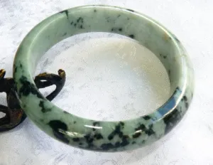 "Yin and Yang" Dark Green Veins Burmese Jadeite Bangle Bracelet  Grade A 62.5 mm   Certificate (4977)