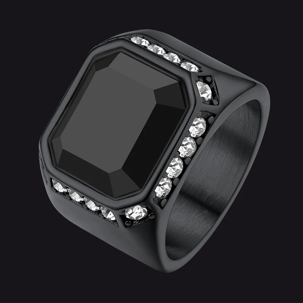 Rhinestones Embrace Black Onyx Stainless Steel Ring
