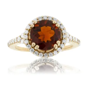 Round Cut Citrine & Diamond Halo Style Ring
