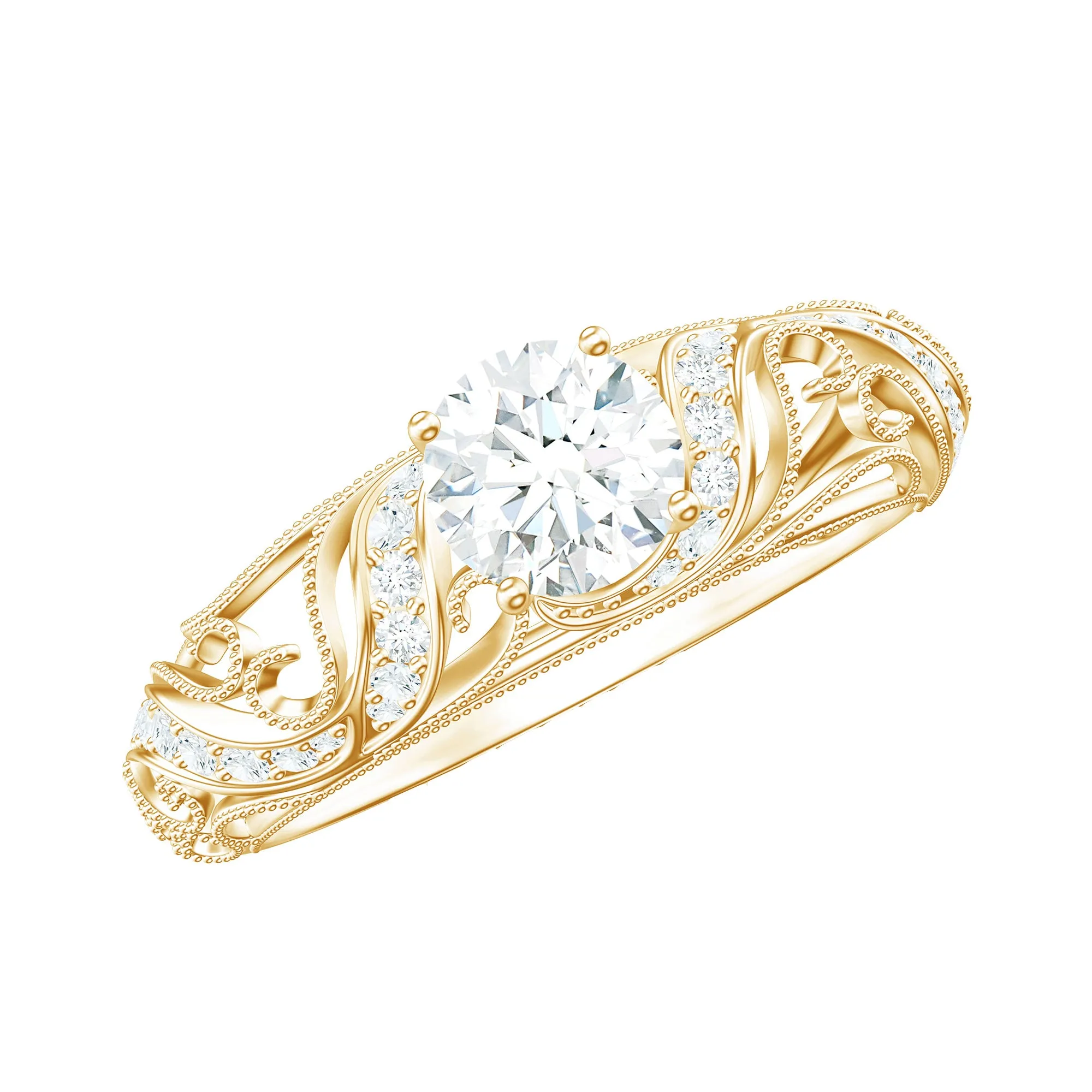 Round Moissanite Vintage Inspired Engagement Ring