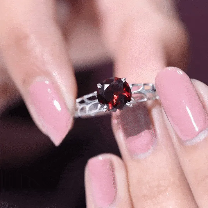 Round Shape Garnet Solitaire and Filigree Ring