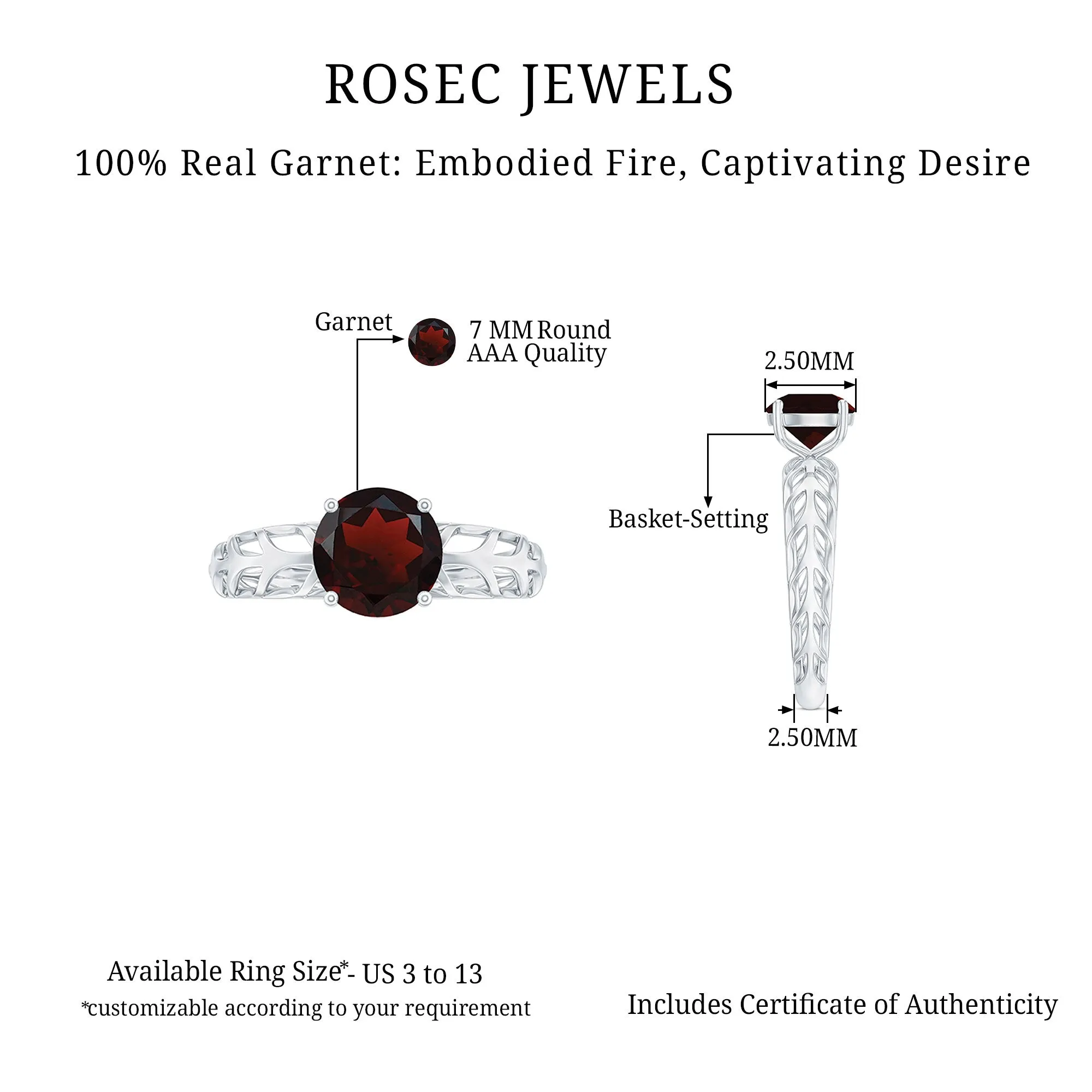 Round Shape Garnet Solitaire and Filigree Ring
