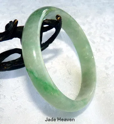 Sale-"Fei Cui" Green Translucent  Glowing Vintage Burmese Jadeite Jade Grade A Bangle Bracelet 58.5mm (JHBB265)