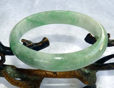 Sale-"Fei Cui" Green Translucent  Glowing Vintage Burmese Jadeite Jade Grade A Bangle Bracelet 58.5mm (JHBB265)
