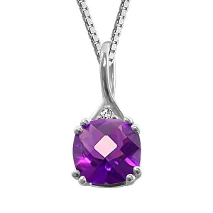 Silver Diamond and Amethyst Pendant