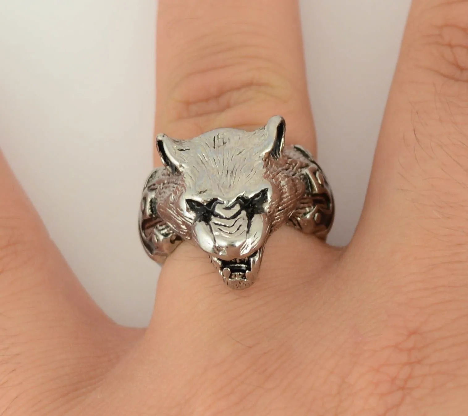 SK1746  Gents Panther Ring Stainless Steel Motorcycle Jewelry  Size 9-14