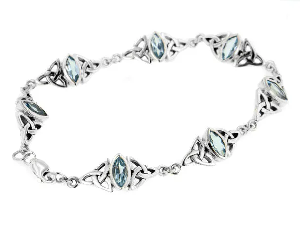 Sterling Silver Blue Topaz Celtic Trinity Knot Bracelet