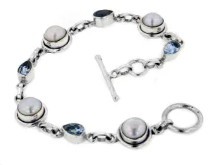 Sterling Silver Blue Topaz Freshwater Pearl Bracelet