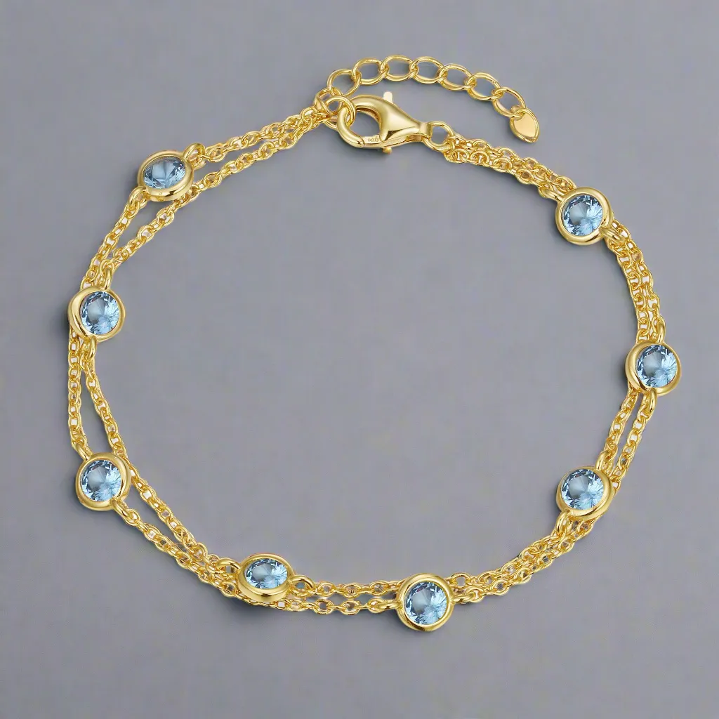 Sterling Silver Gold Plated Double Strand CZ Stone Bracelet