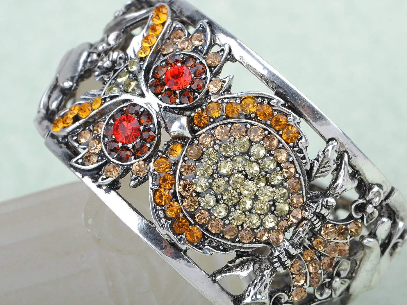 Topaz Mysterious Owl Red Eye Cuff Bangle