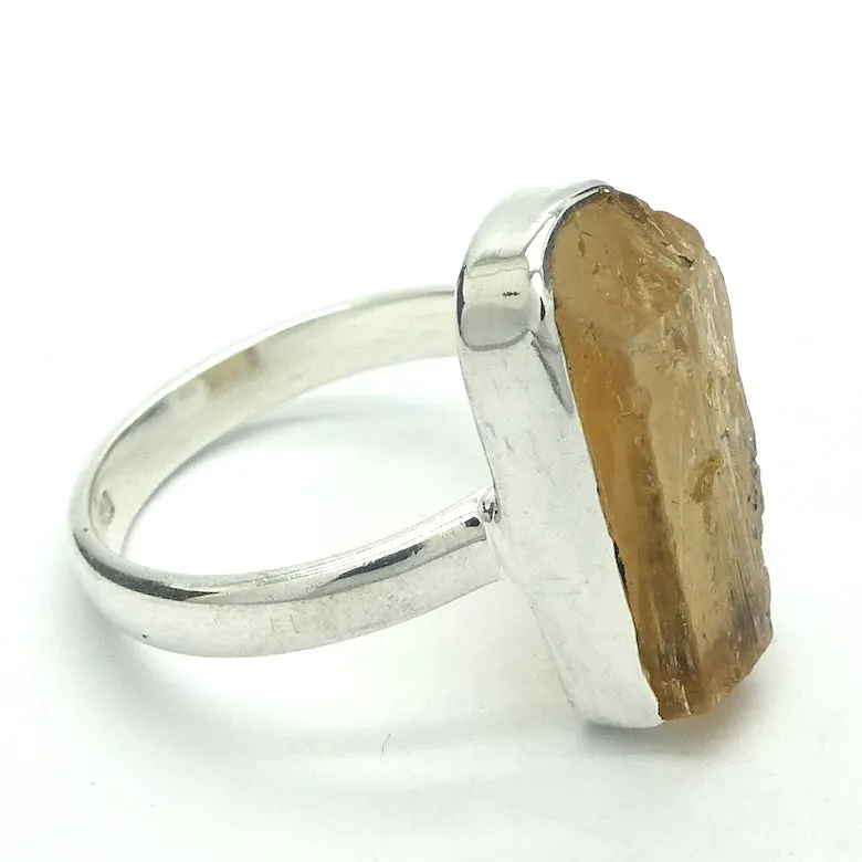 Topaz Ring, Golden, Raw Crystal, Size 7, 925 Silver, r5