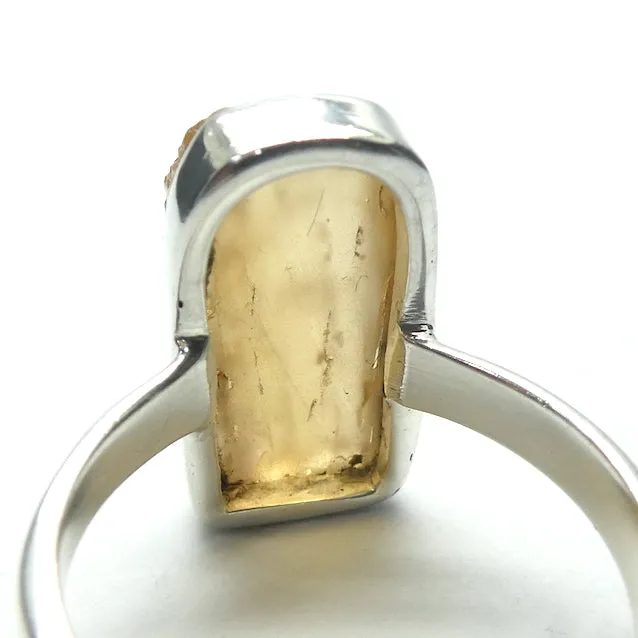 Topaz Ring, Golden, Raw Crystal, Size 7, 925 Silver, r5