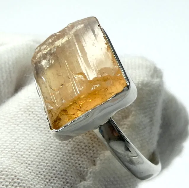 Topaz Ring, Golden, Raw Crystal, Size 7.5, 925 Silver, r6