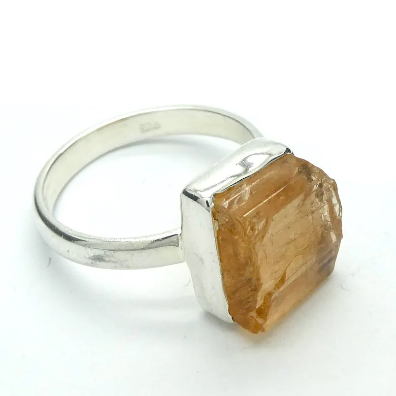 Topaz Ring, Golden, Raw Crystal, Size 7.5, 925 Silver, r6