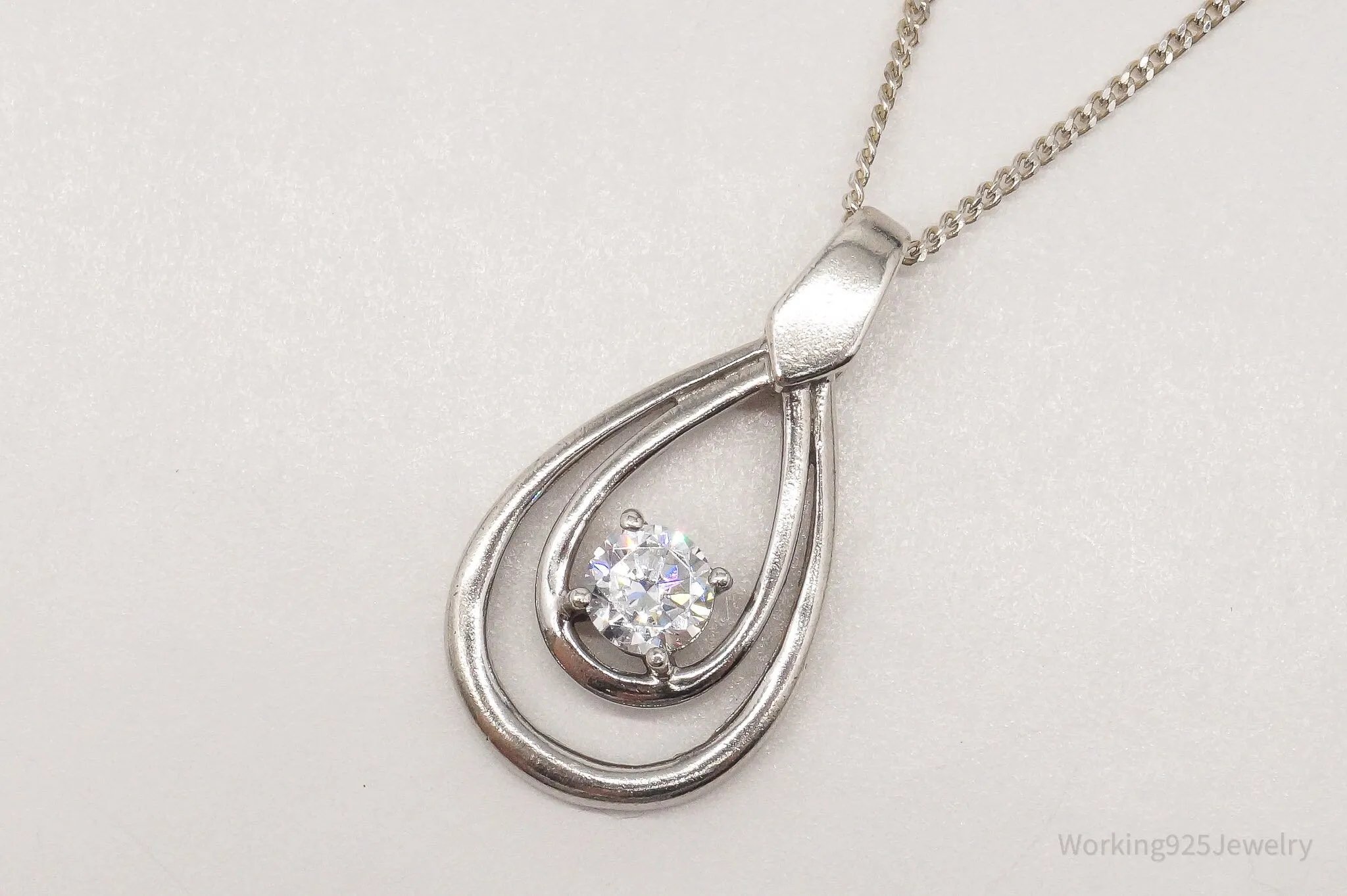 Vintage Cubic Zirconia Sterling Silver Necklace 18"