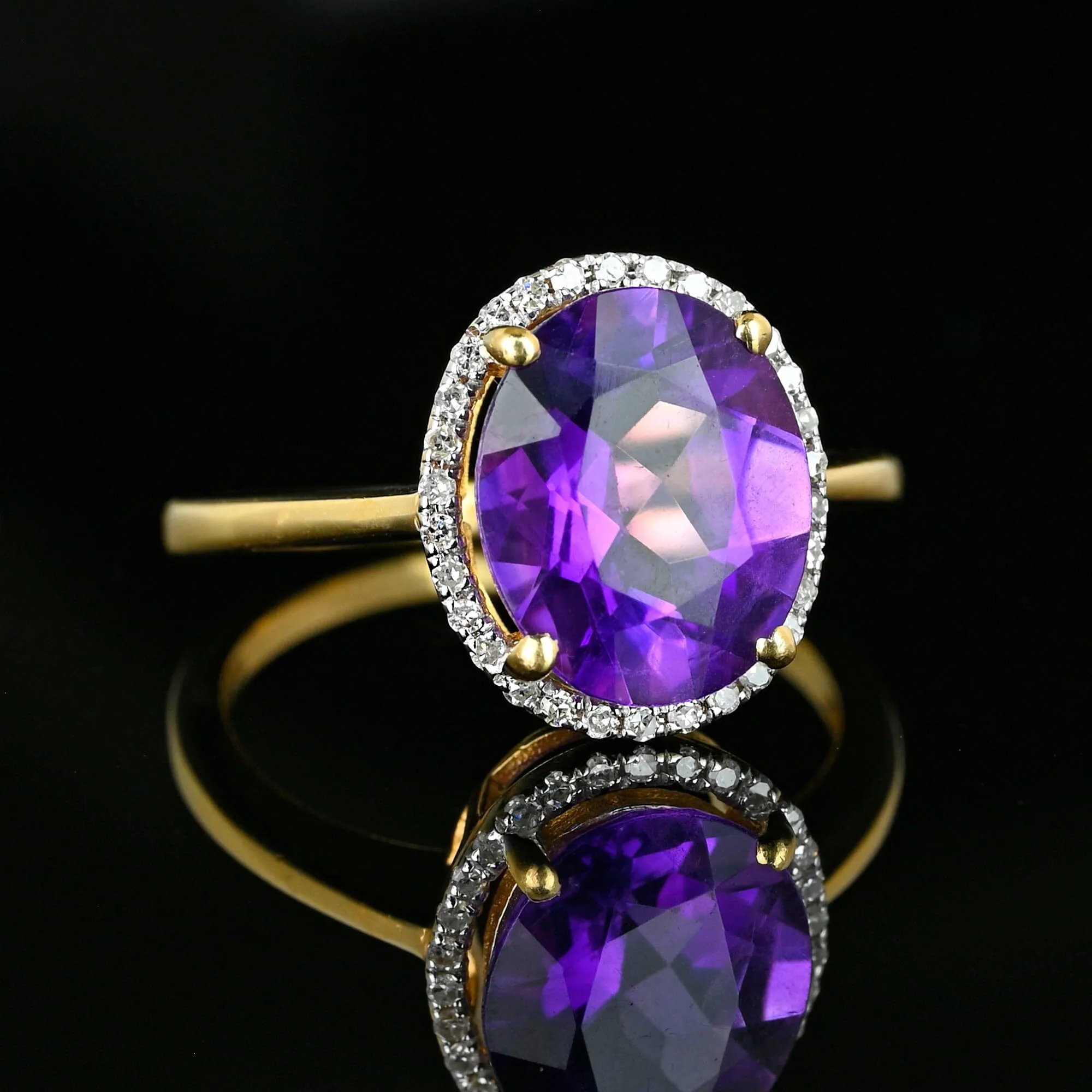Vintage Diamond Halo Cluster 3.5 Carat Amethyst Ring